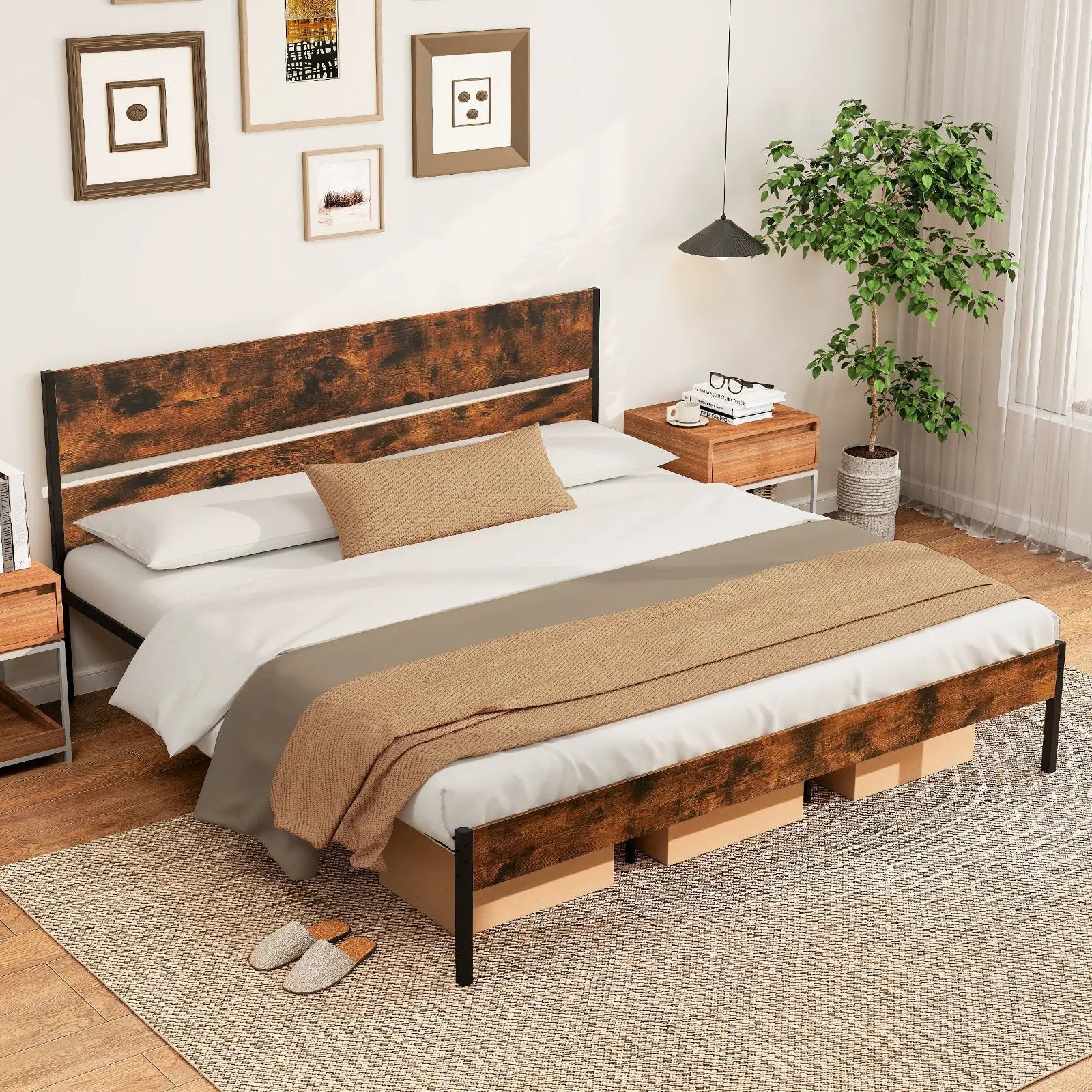 Twin/Full/Queen/King Metal Bed Frame with Wooden Headboard and Footboard-King Size by DirectDeals