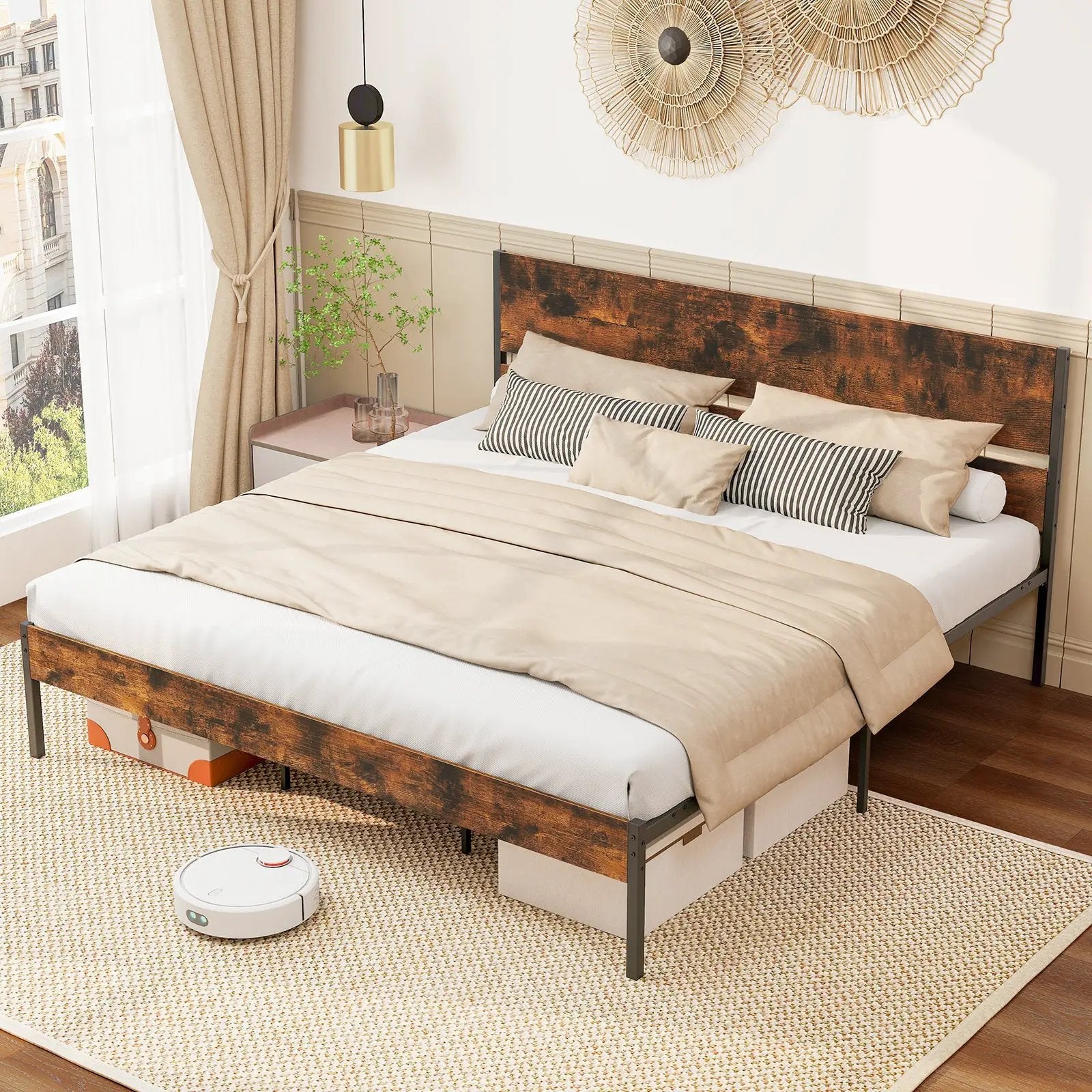 Twin/Full/Queen/King Metal Bed Frame with Wooden Headboard and Footboard-King Size by DirectDeals