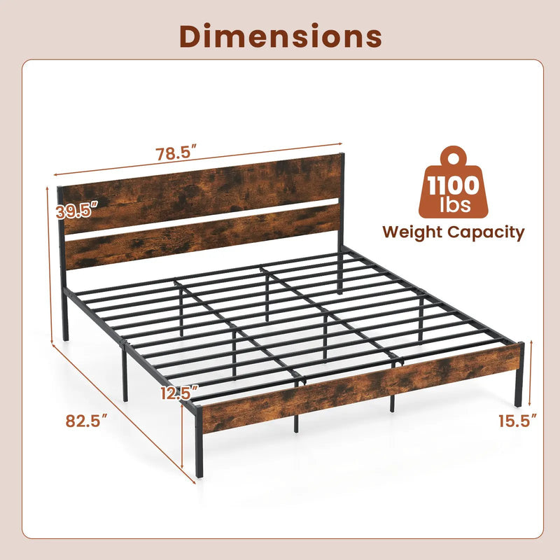 Twin/Full/Queen/King Metal Bed Frame with Wooden Headboard and Footboard-King Size by DirectDeals