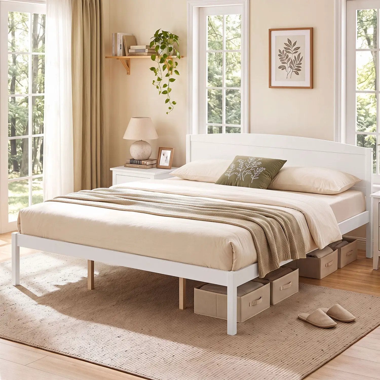 King Size Wooden Platform Bed Frame with Curved Headboard by DirectDeals