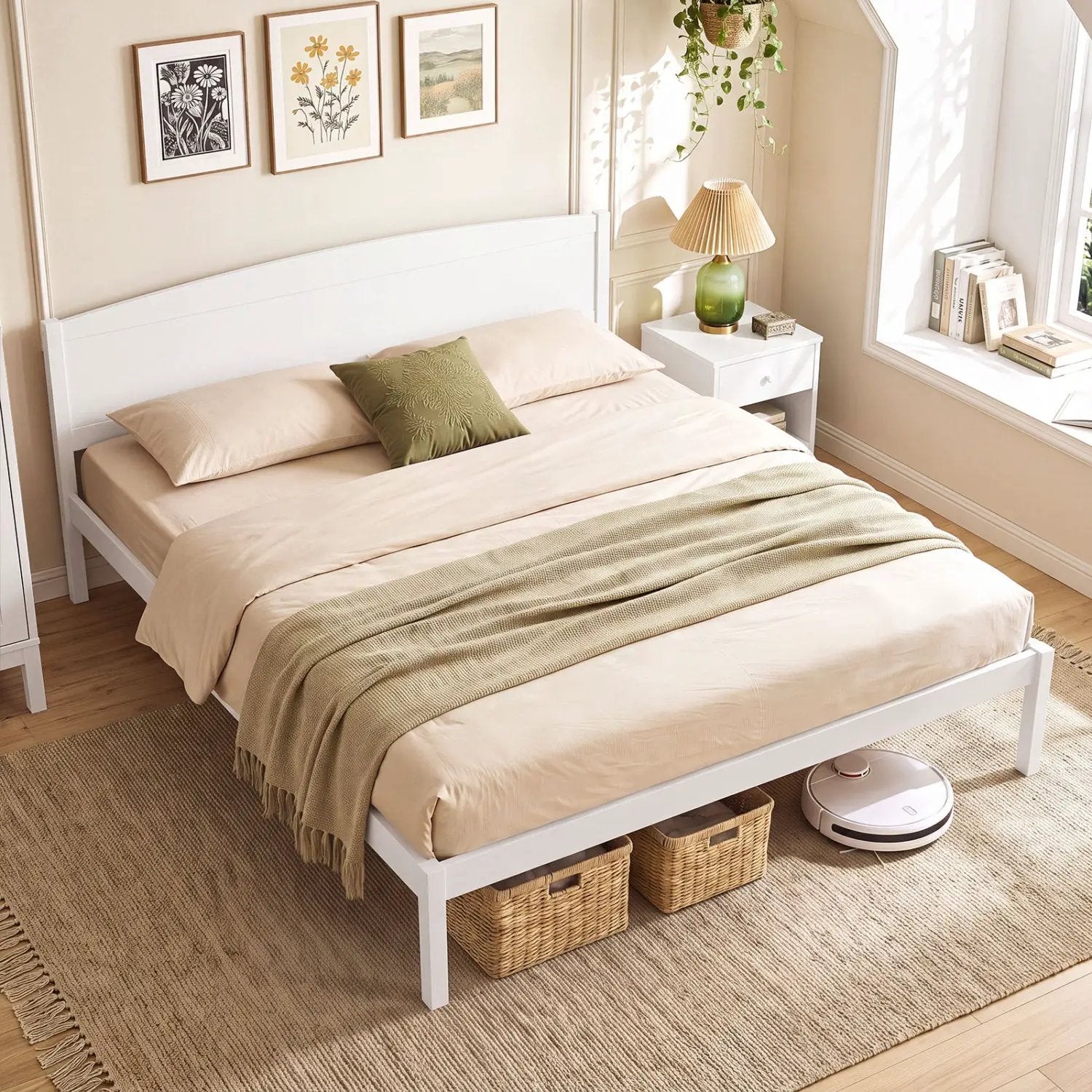 King Size Wooden Platform Bed Frame with Curved Headboard by DirectDeals