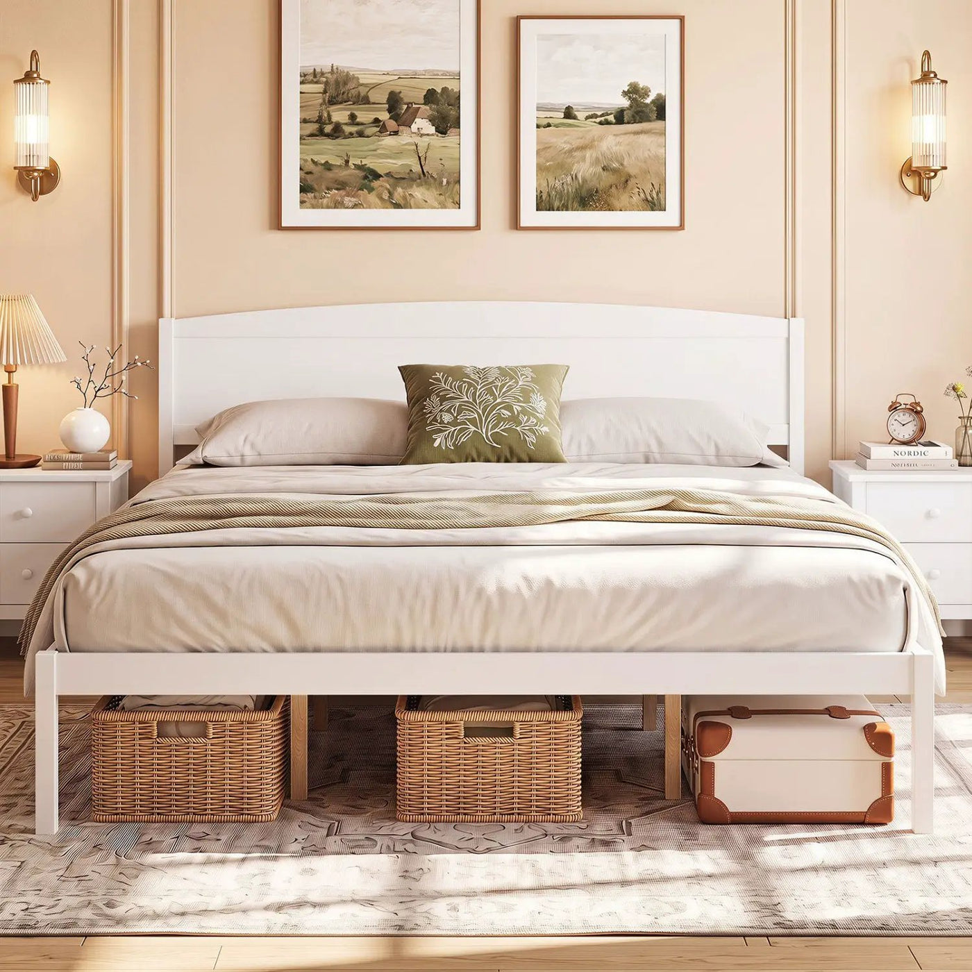 King Size Wooden Platform Bed Frame with Curved Headboard by DirectDeals