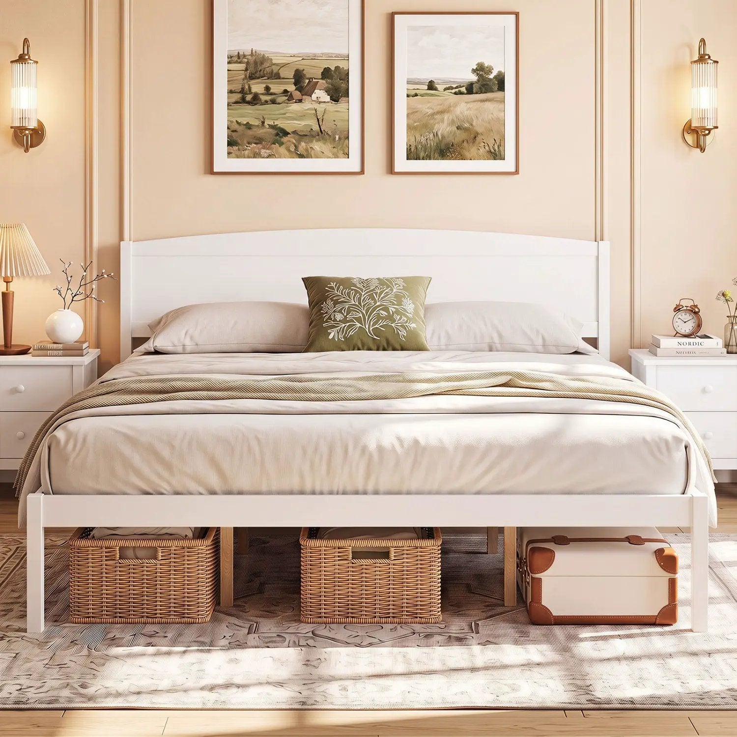 King Size Wooden Platform Bed Frame with Curved Headboard by DirectDeals