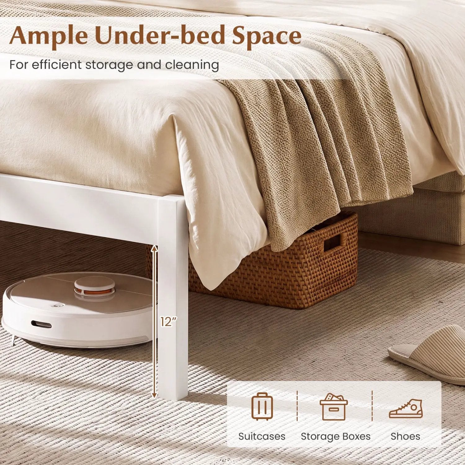 King Size Wooden Platform Bed Frame with Curved Headboard by DirectDeals