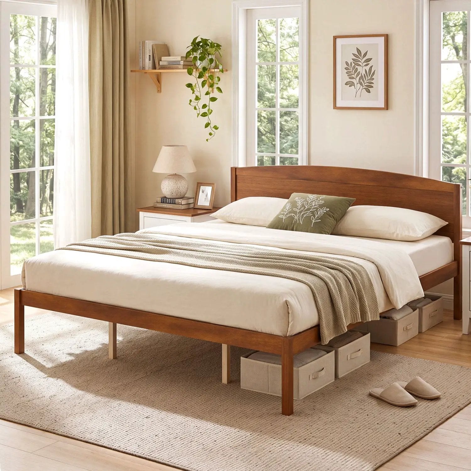 King Size Wooden Platform Bed Frame with Curved Headboard by DirectDeals