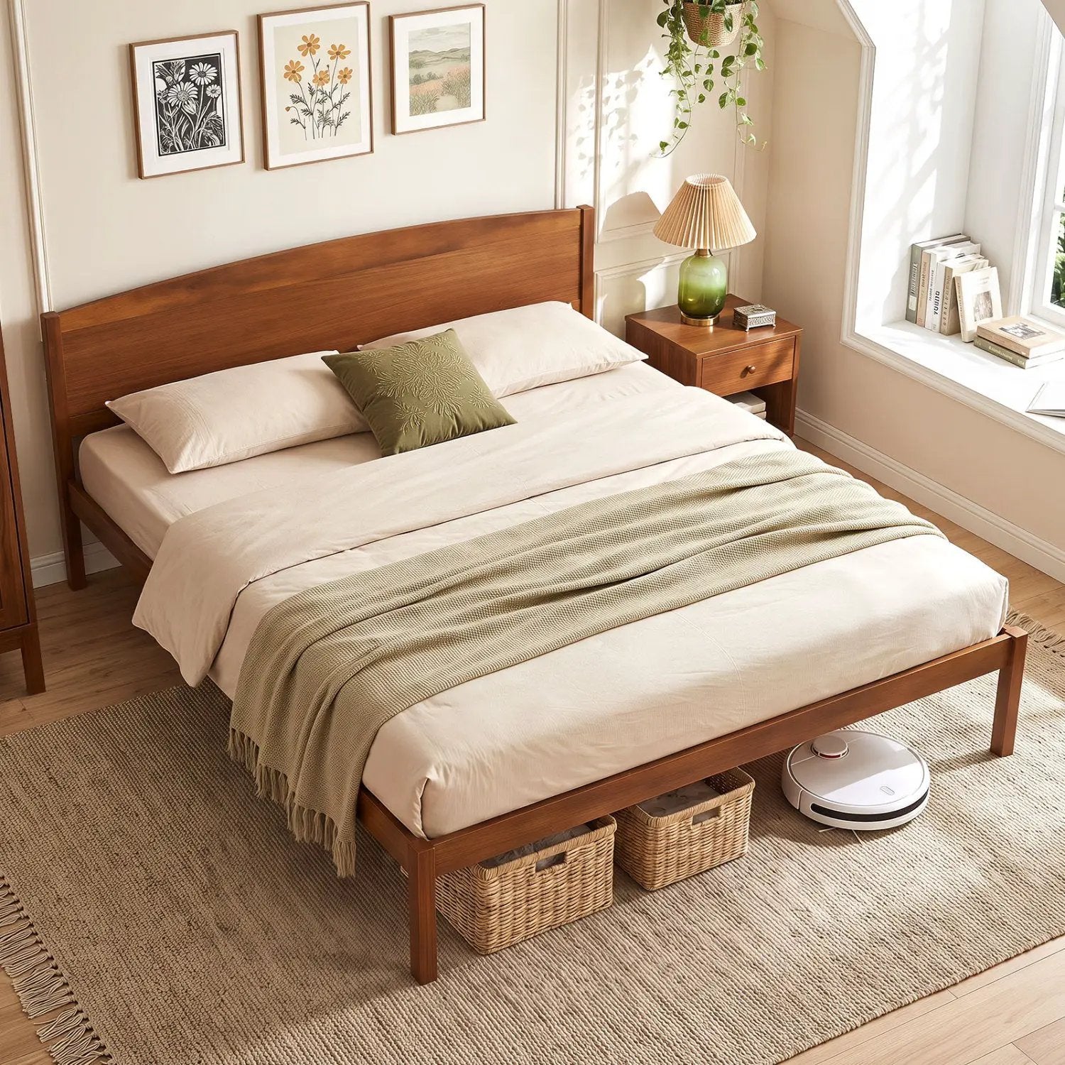King Size Wooden Platform Bed Frame with Curved Headboard by DirectDeals