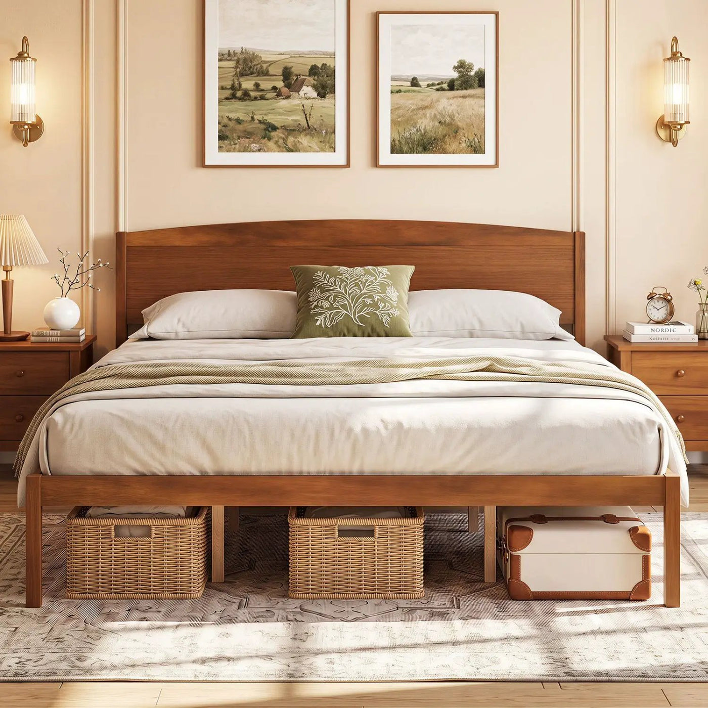 King Size Wooden Platform Bed Frame with Curved Headboard by DirectDeals