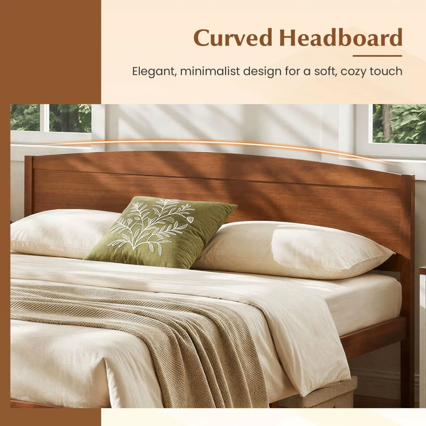 King Size Wooden Platform Bed Frame with Curved Headboard by DirectDeals