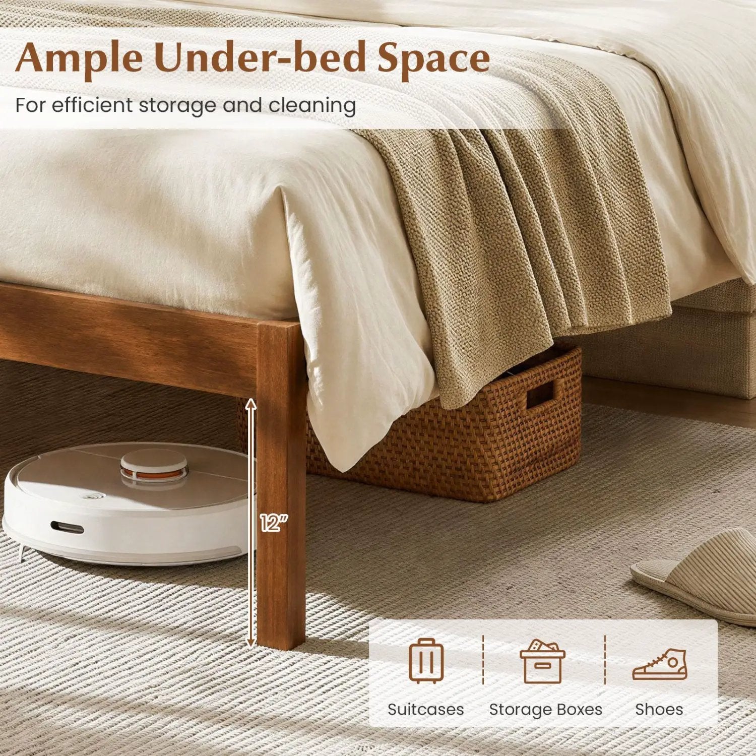 King Size Wooden Platform Bed Frame with Curved Headboard by DirectDeals