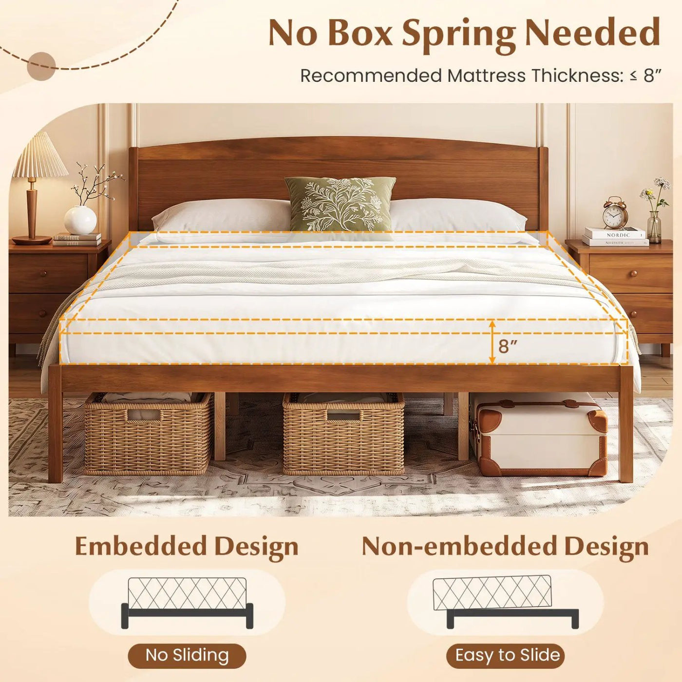King Size Wooden Platform Bed Frame with Curved Headboard by DirectDeals