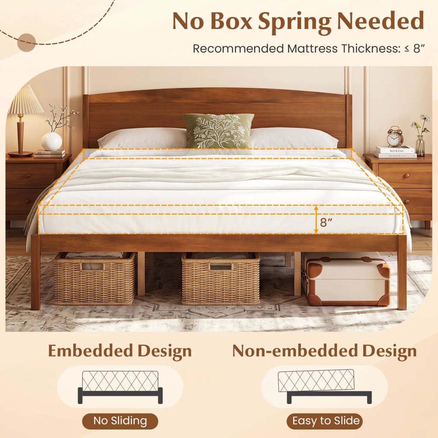 King Size Wooden Platform Bed Frame with Curved Headboard by DirectDeals