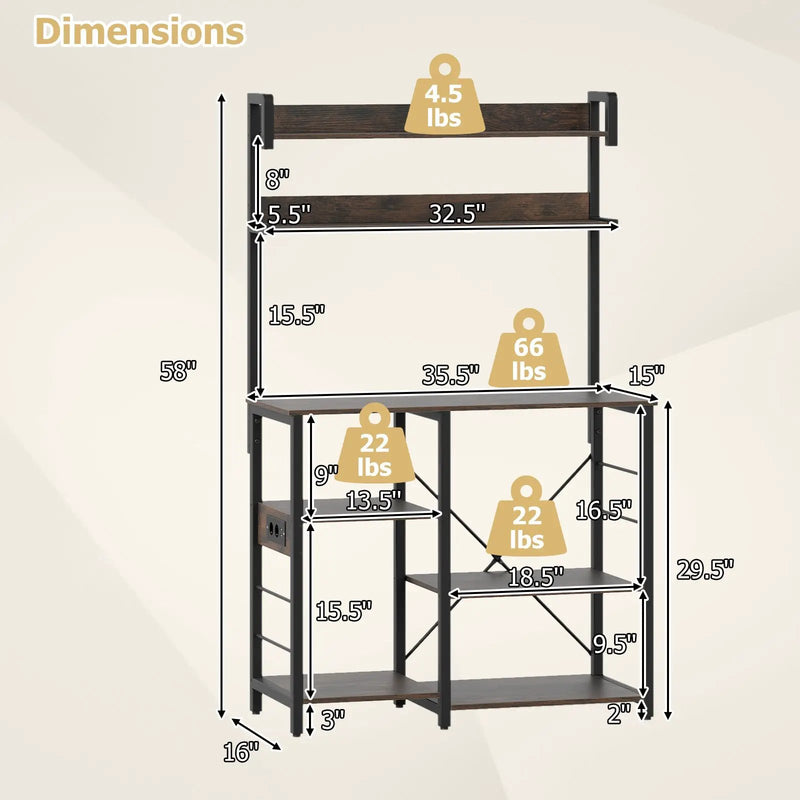 Kitchen Bakers Rack with Power Outlet 5-Tier Microwave Oven Stand with LED Lights by DirectDeals