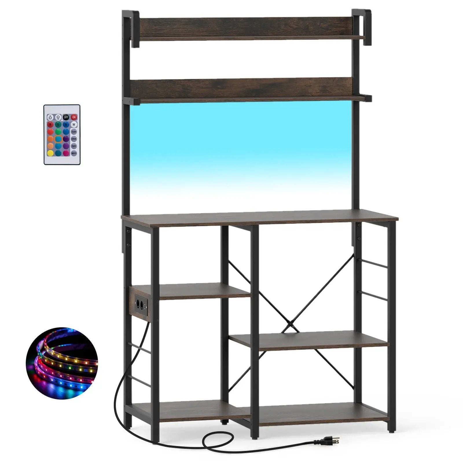 Kitchen Bakers Rack with Power Outlet 5-Tier Microwave Oven Stand with LED Lights by DirectDeals