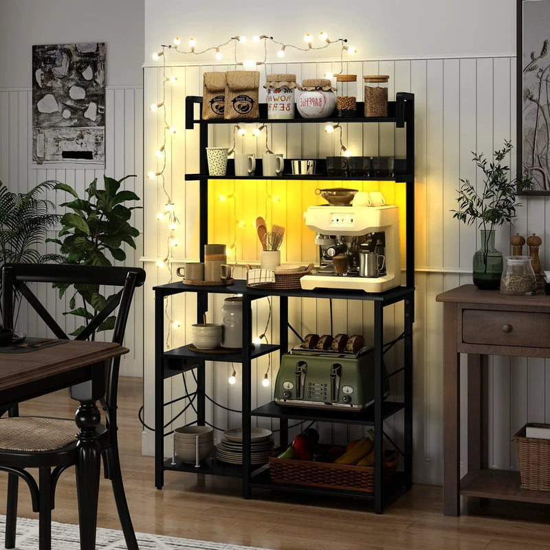 Kitchen Bakers Rack with Power Outlet 5-Tier Microwave Oven Stand with LED Lights by DirectDeals