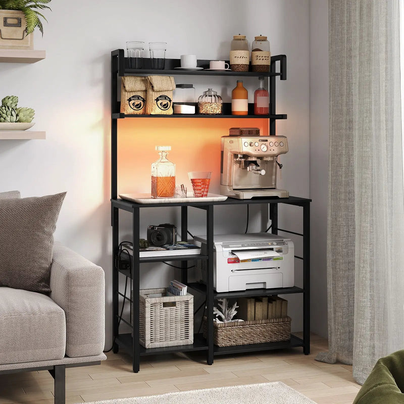 Kitchen Bakers Rack with Power Outlet 5-Tier Microwave Oven Stand with LED Lights by DirectDeals