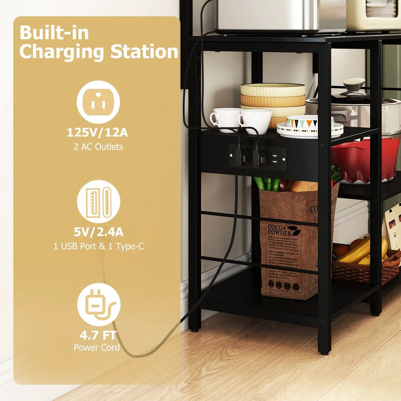 Kitchen Bakers Rack with Power Outlet 5-Tier Microwave Oven Stand with LED Lights by DirectDeals
