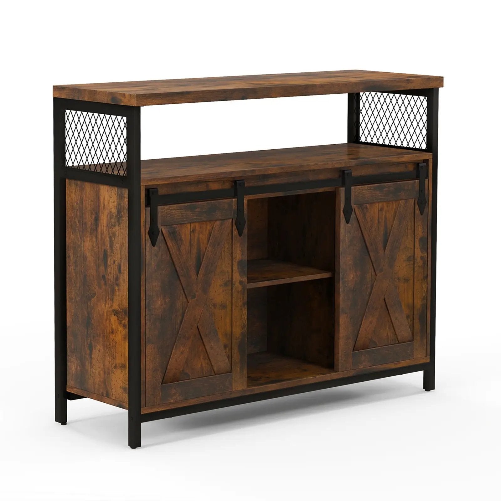 Buffet Cabinet with 3-Level Adjustable Shelves and 2 Sliding Barn Doors-Rustic Brown by DirectDeals