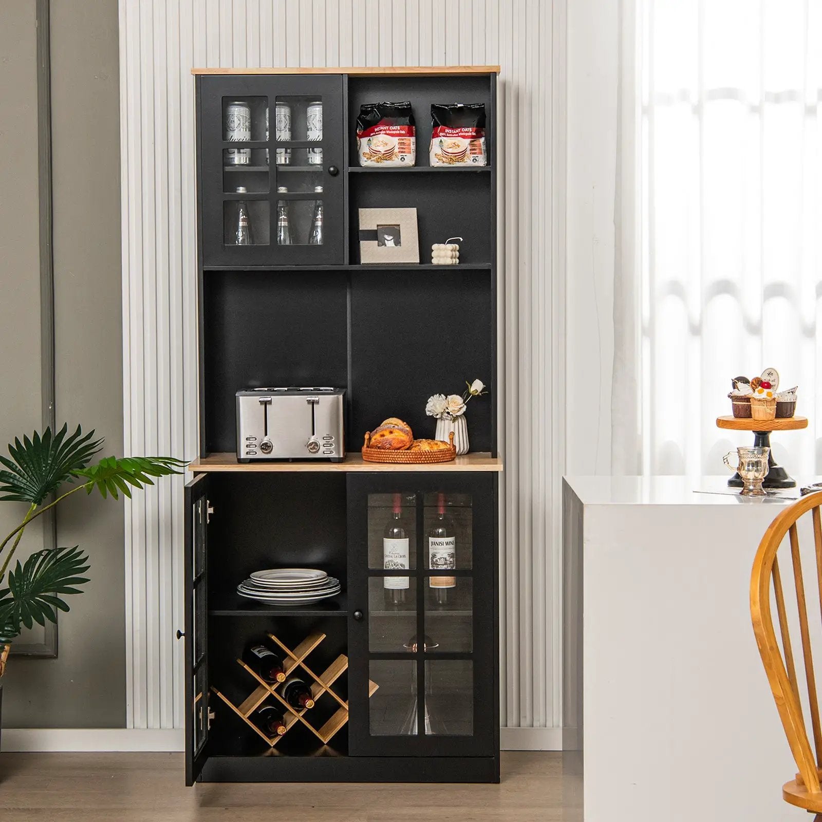 72 Inch Freestanding Pantry Cabinet with Hutch and Adjustable Shelf by DirectDeals