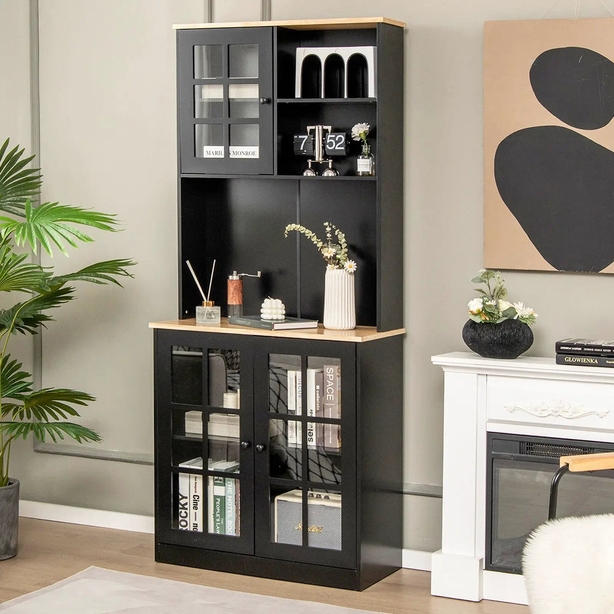 72 Inch Freestanding Pantry Cabinet with Hutch and Adjustable Shelf, photo 3 of 16
