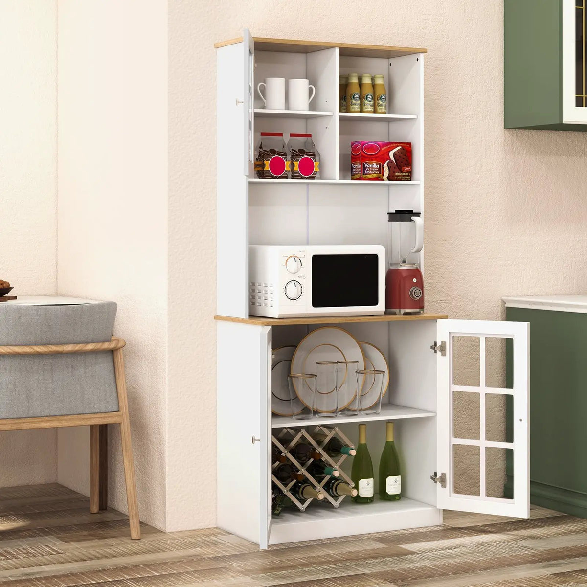 72 Inch Freestanding Pantry Cabinet with Hutch and Adjustable Shelf, photo 12 of 16