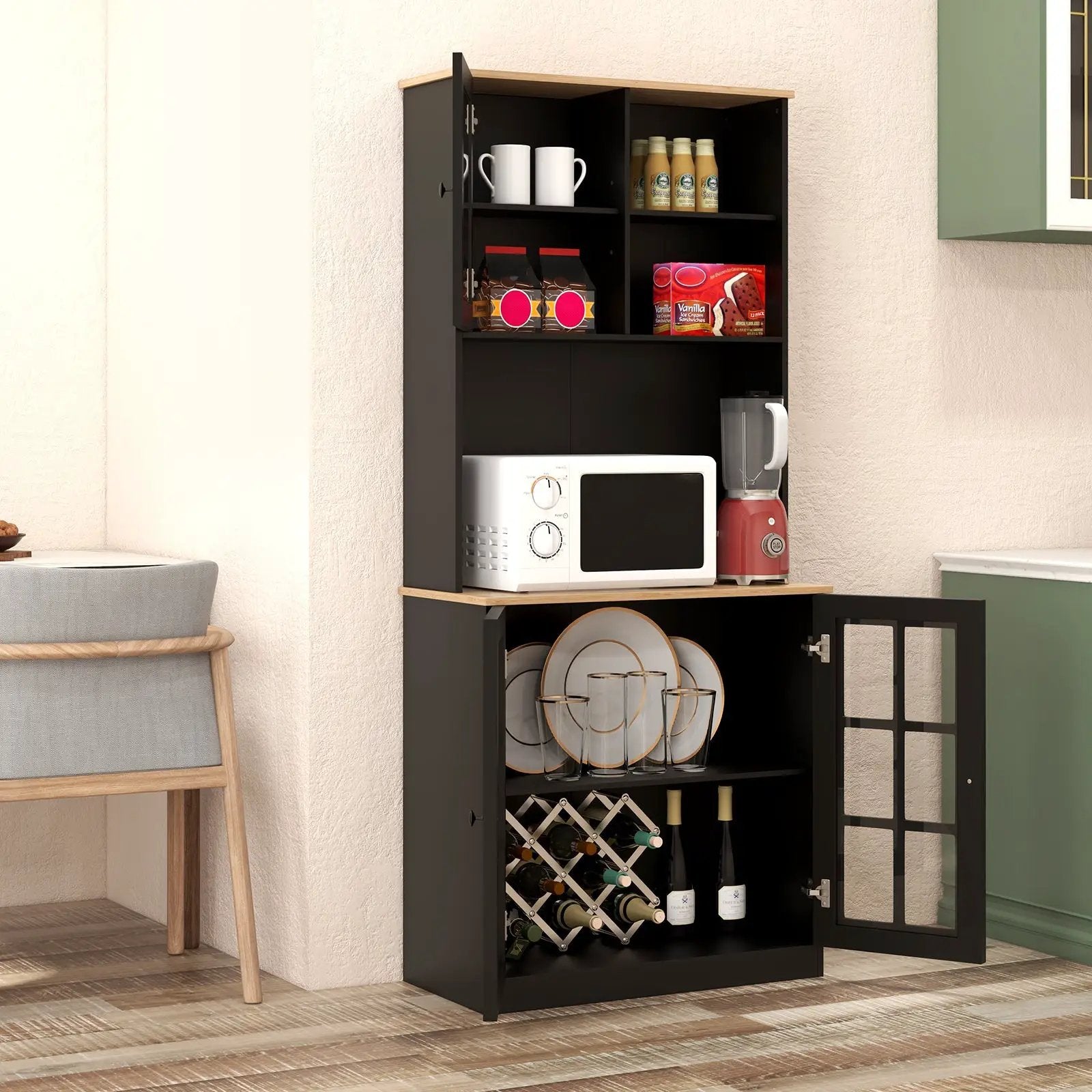 72 Inch Freestanding Pantry Cabinet with Hutch and Adjustable Shelf by DirectDeals