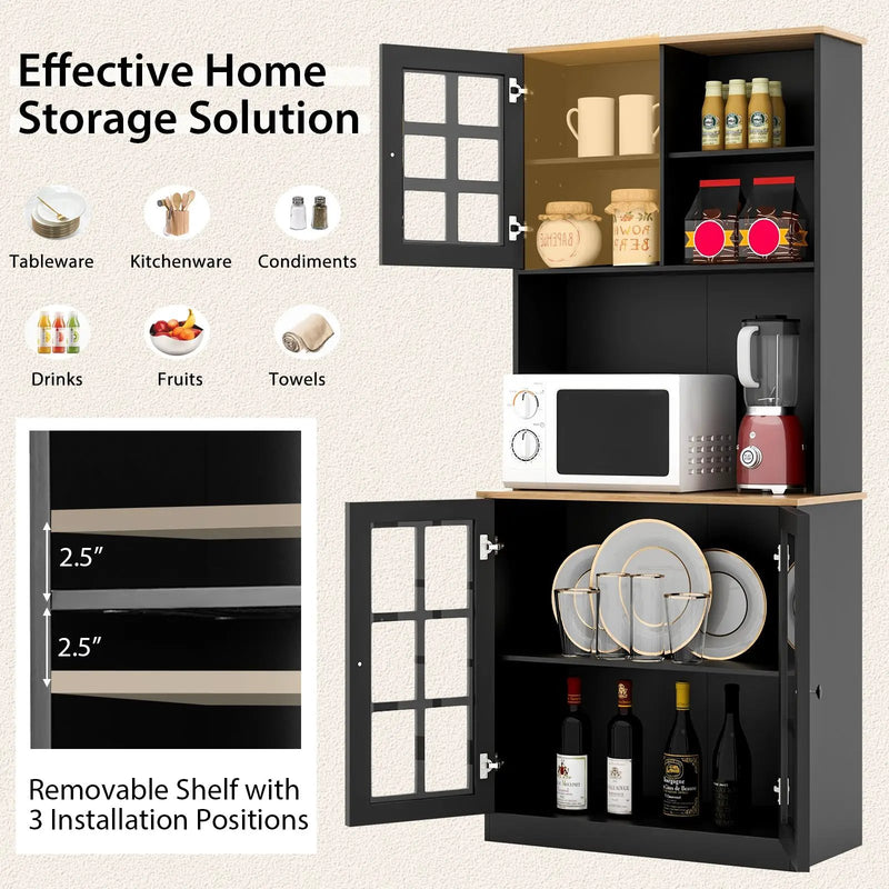 72 Inch Freestanding Pantry Cabinet with Hutch and Adjustable Shelf by DirectDeals