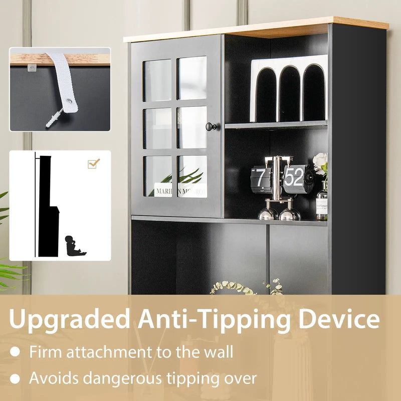 72 Inch Freestanding Pantry Cabinet with Hutch and Adjustable Shelf by DirectDeals