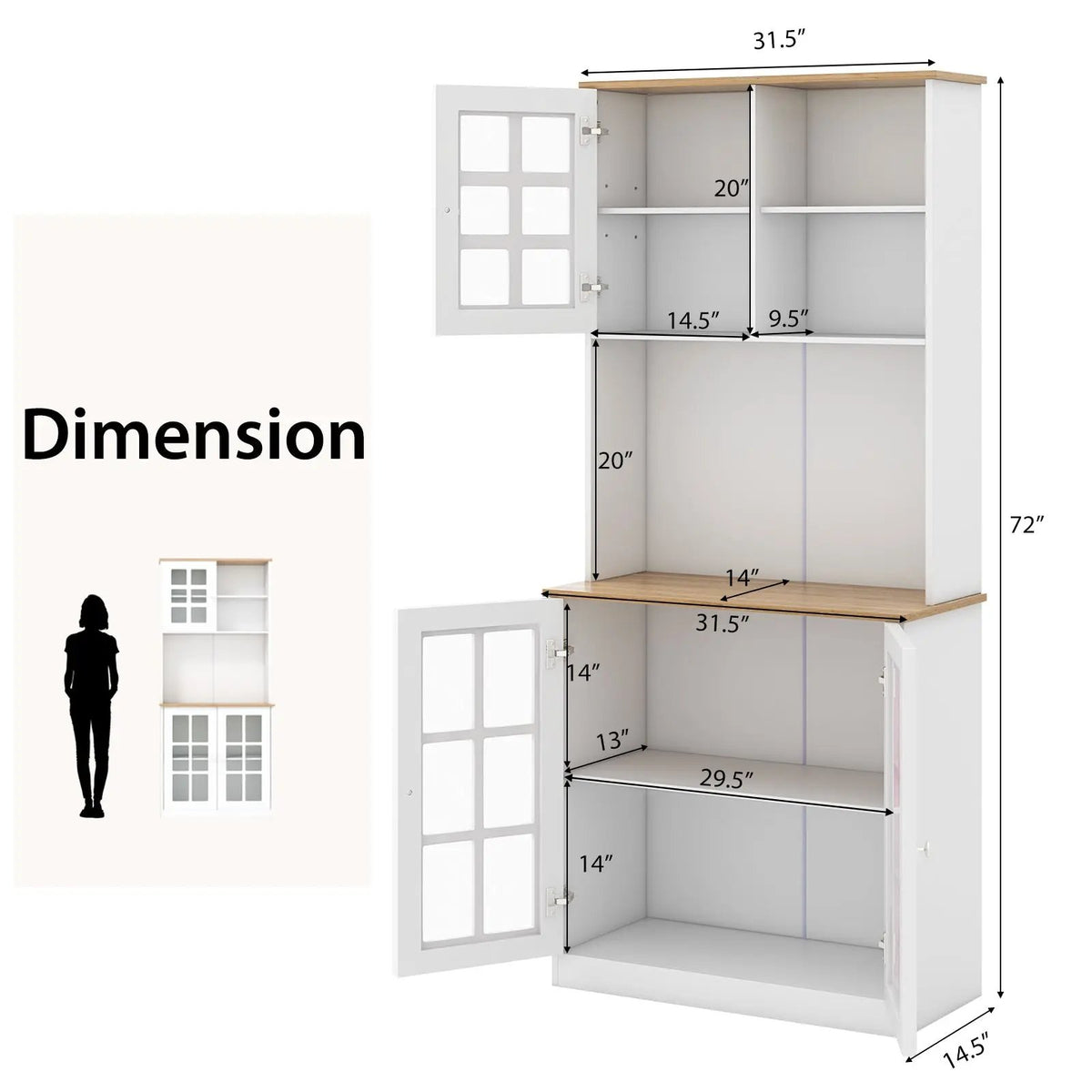 72 Inch Freestanding Pantry Cabinet with Hutch and Adjustable Shelf, photo 10 of 16
