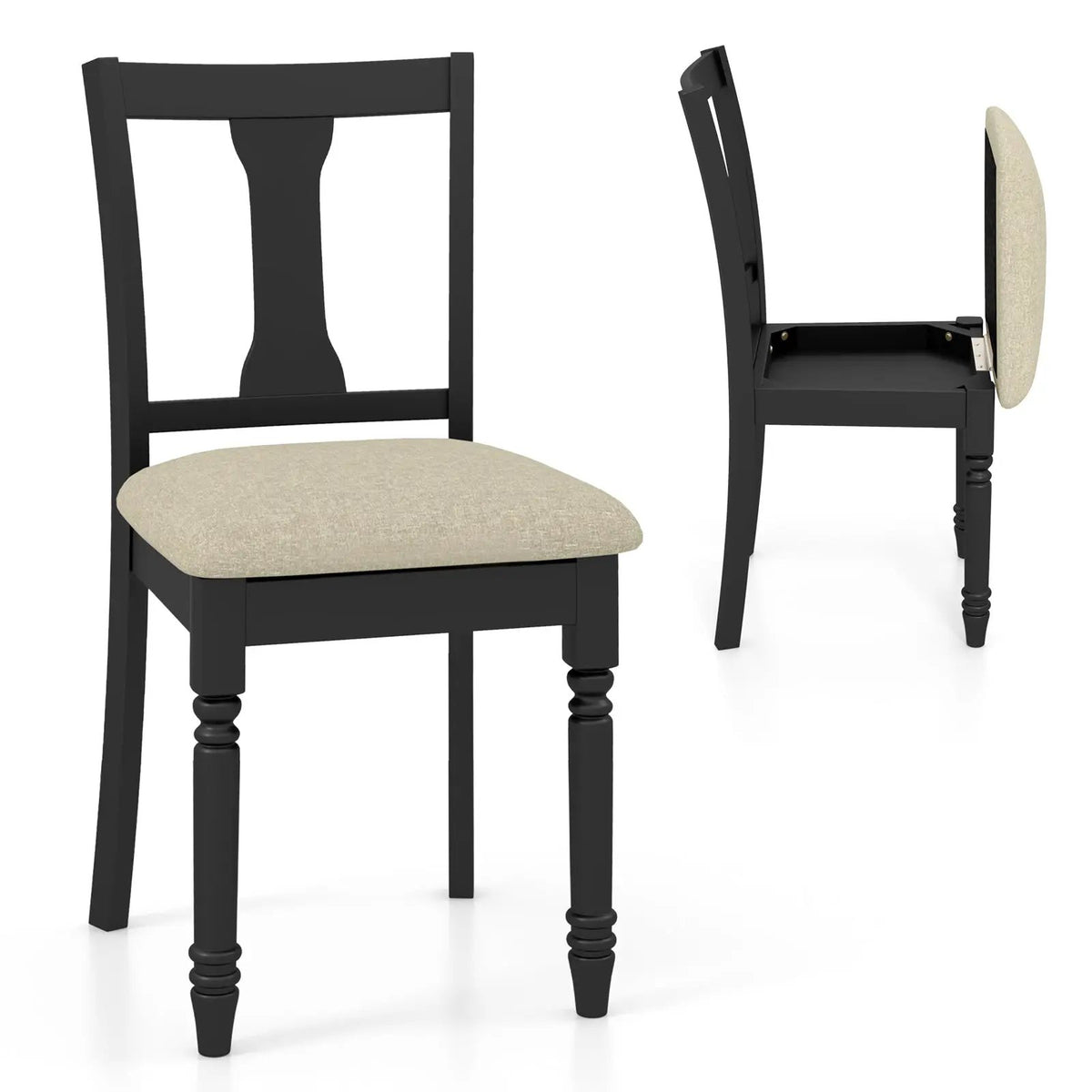 Set of 2 Kitchen Dining Chair with Linen Fabric and Storage Space by DirectDeals