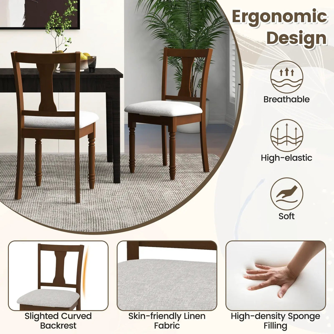 Set of 2 Kitchen Dining Chair with Linen Fabric and Storage Space by DirectDeals