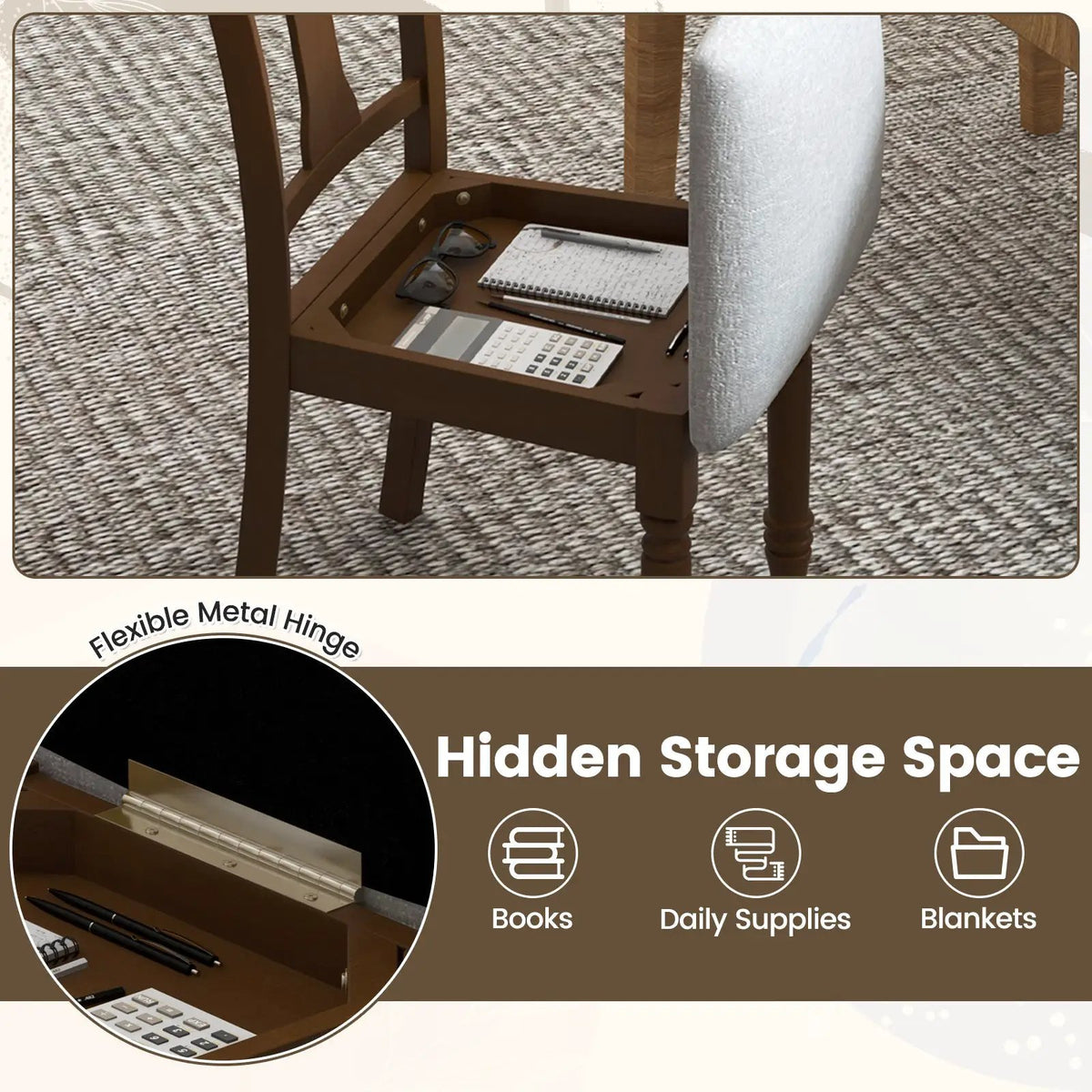 Set of 2 Kitchen Dining Chair with Linen Fabric and Storage Space by DirectDeals
