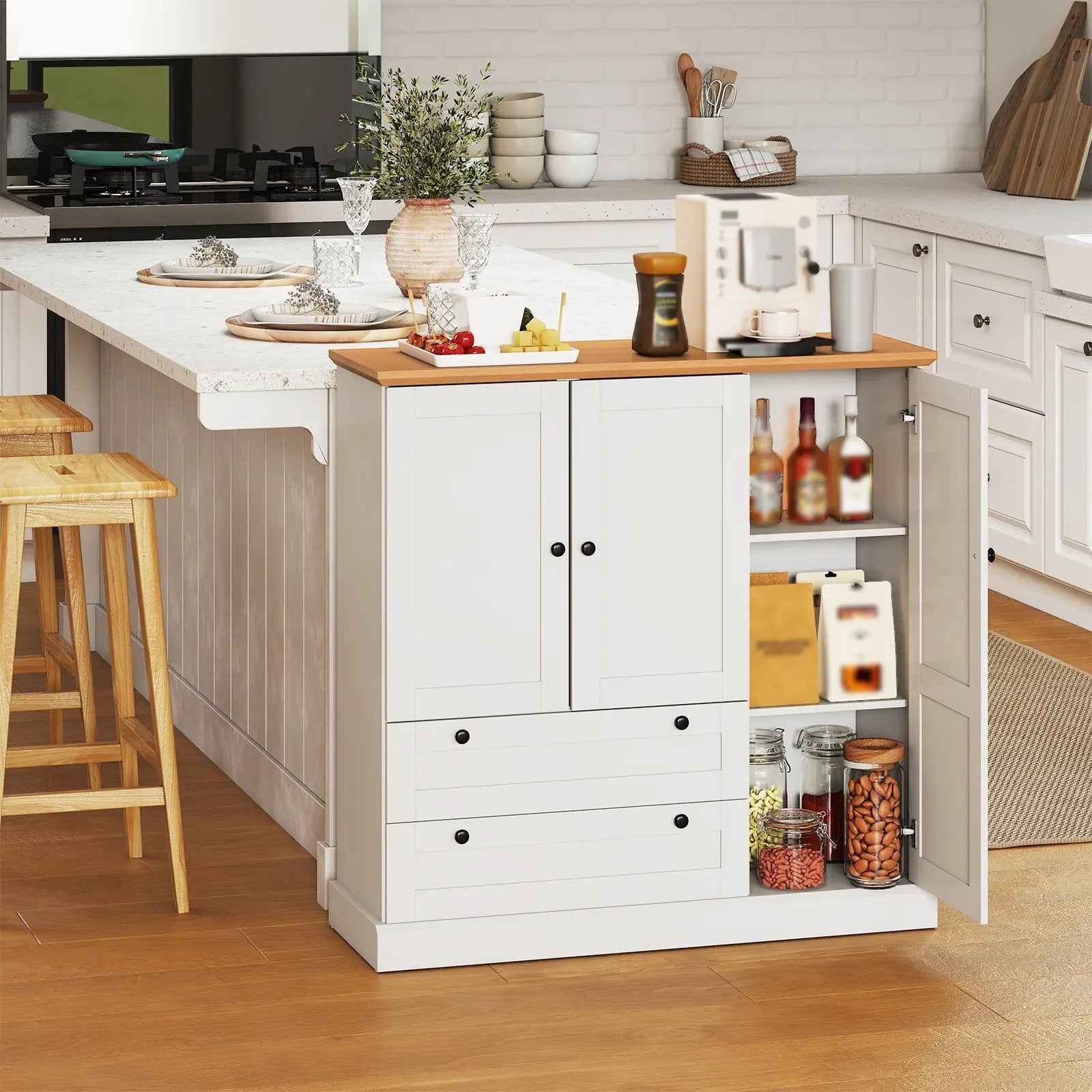 47.5 Inch Kitchen Freestanding Storage Cabinet with 3 Doors and 2 Large Drawers-White by DirectDeals