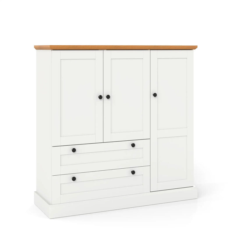 47.5 Inch Kitchen Freestanding Storage Cabinet with 3 Doors and 2 Large Drawers-White by DirectDeals