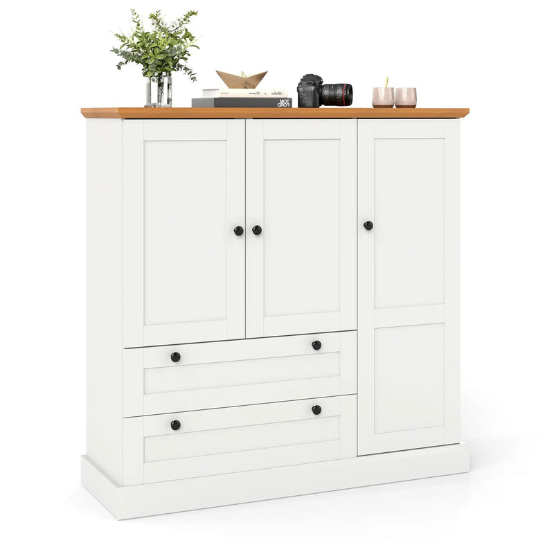 47.5 Inch Kitchen Freestanding Storage Cabinet with 3 Doors and 2 Large Drawers-White by DirectDeals