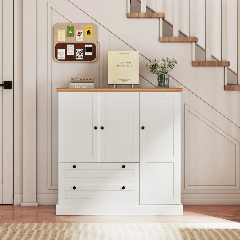 47.5 Inch Kitchen Freestanding Storage Cabinet with 3 Doors and 2 Large Drawers-White by DirectDeals