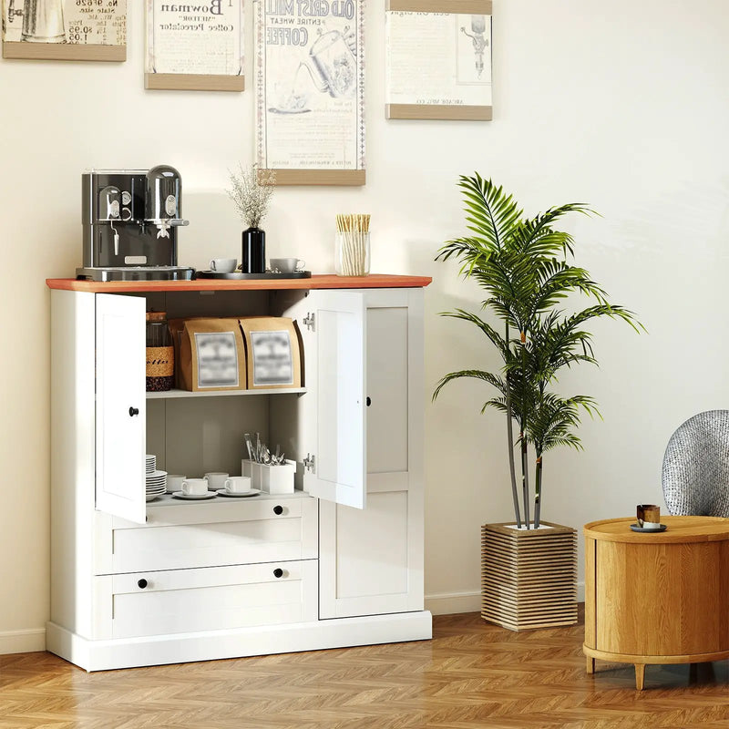 47.5 Inch Kitchen Freestanding Storage Cabinet with 3 Doors and 2 Large Drawers-White by DirectDeals