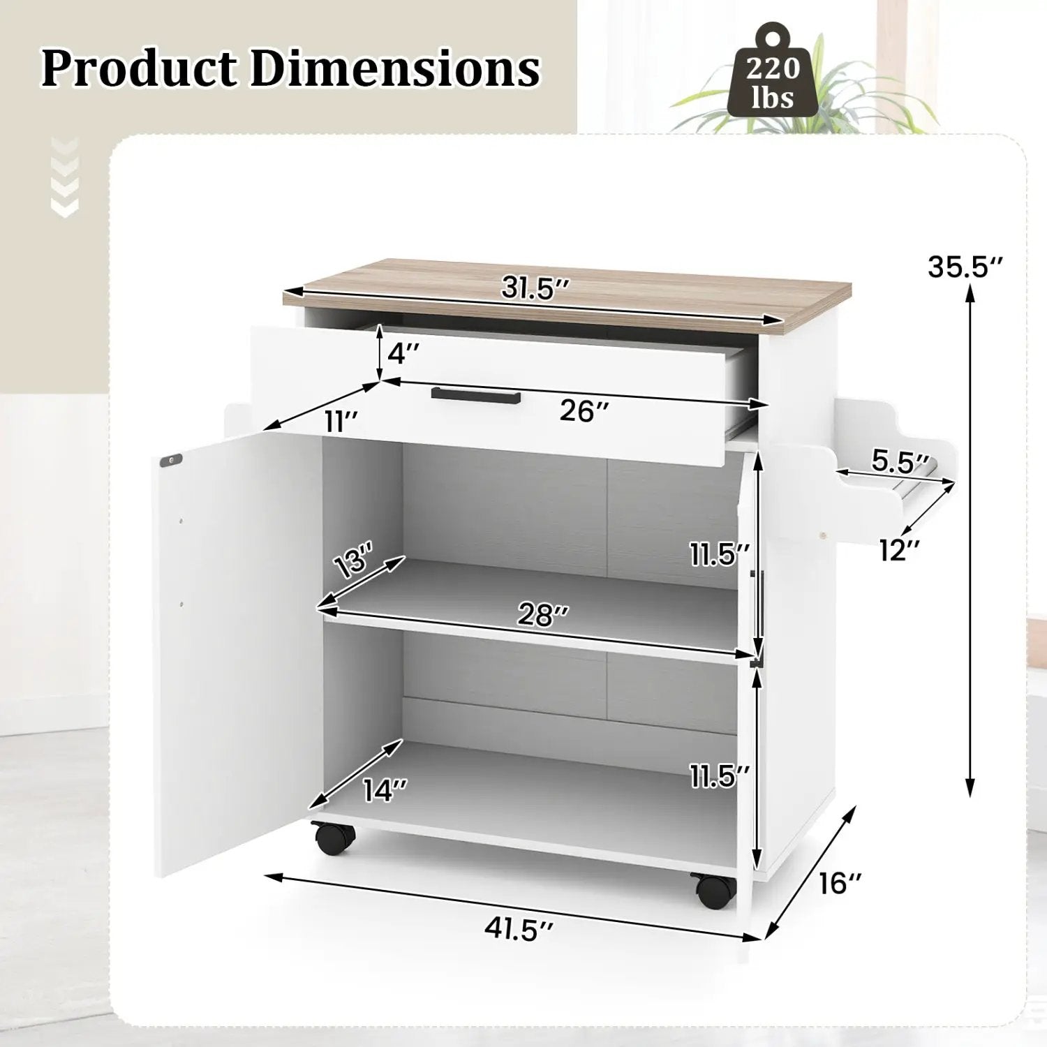Kitchen Island Cart Rolling Kitchen Storage Island with Drawer-White by DirectDeals