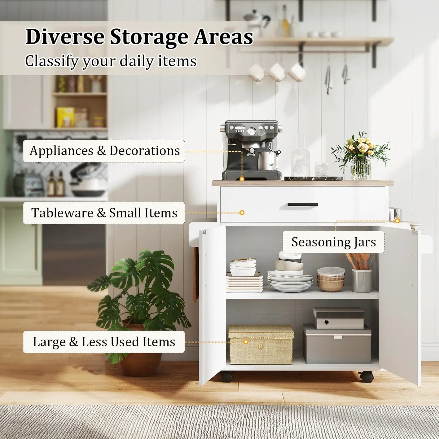 Kitchen Island Cart Rolling Kitchen Storage Island with Drawer-White by DirectDeals