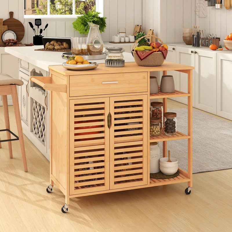 Kitchen Island Cart on Wheels with Sturdy Bamboo Frame-Natural by DirectDeals