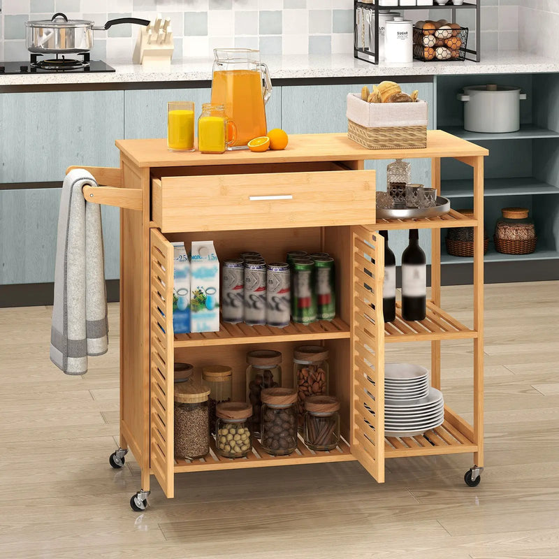 Kitchen Island Cart on Wheels with Sturdy Bamboo Frame-Natural by DirectDeals