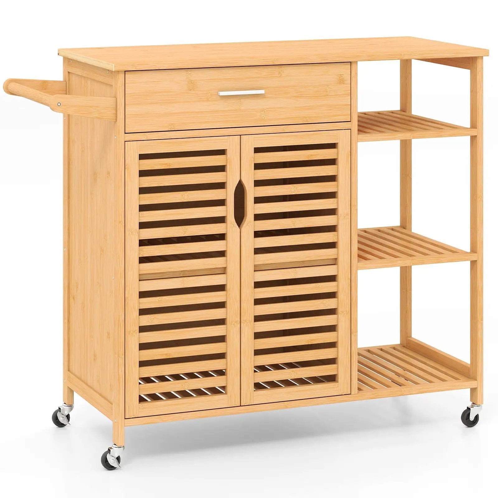 Kitchen Island Cart on Wheels with Sturdy Bamboo Frame-Natural by DirectDeals