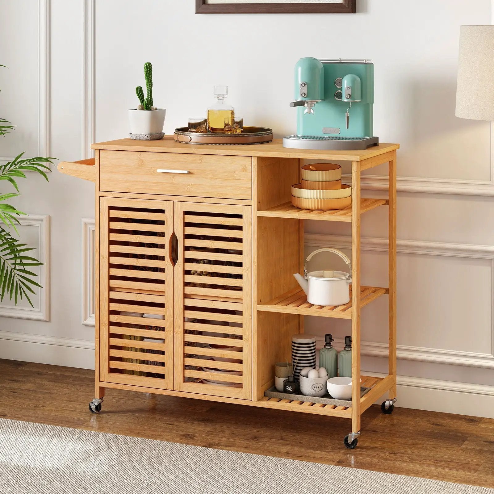 Kitchen Island Cart on Wheels with Sturdy Bamboo Frame-Natural by DirectDeals