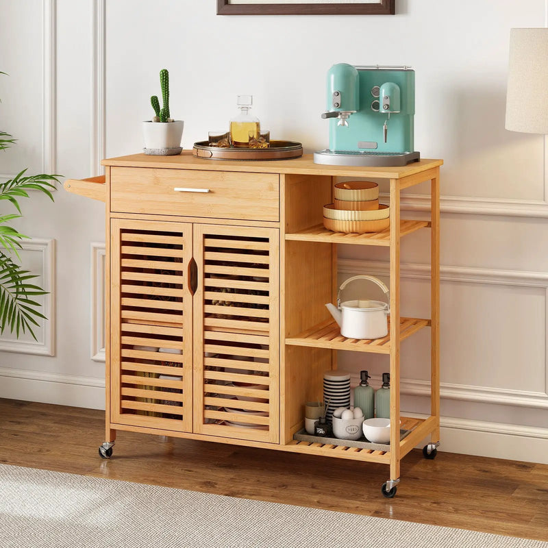 Kitchen Island Cart on Wheels with Sturdy Bamboo Frame-Natural by DirectDeals