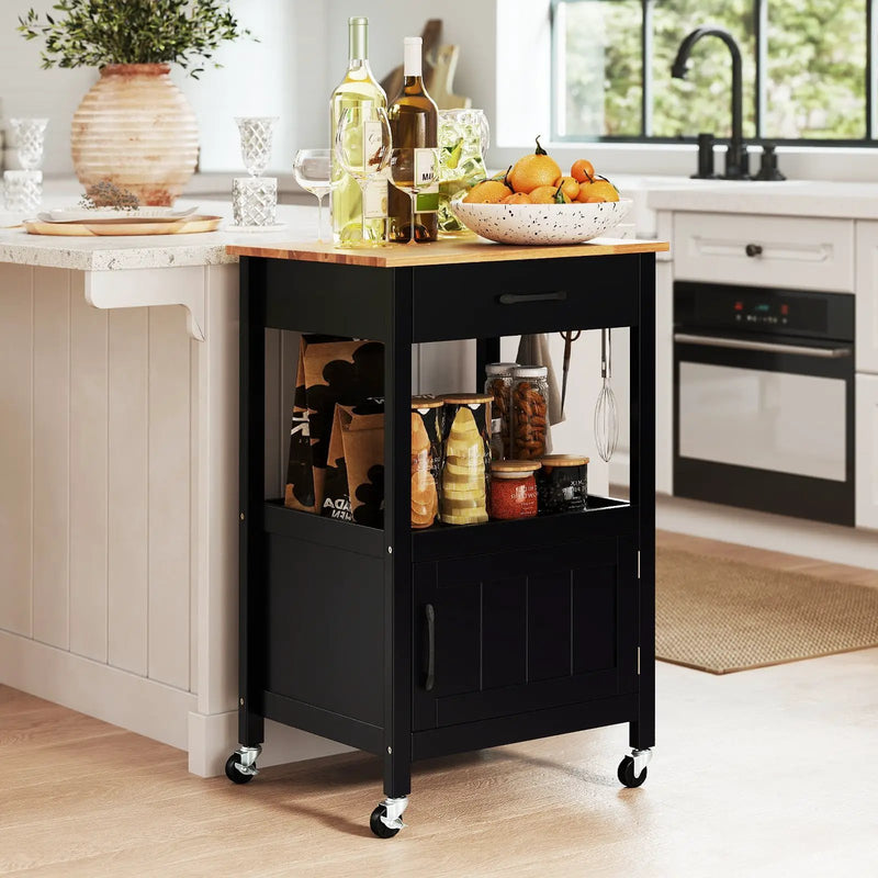 Rolling Kitchen Island Cart with Drawer and Side Hooks by DirectDeals
