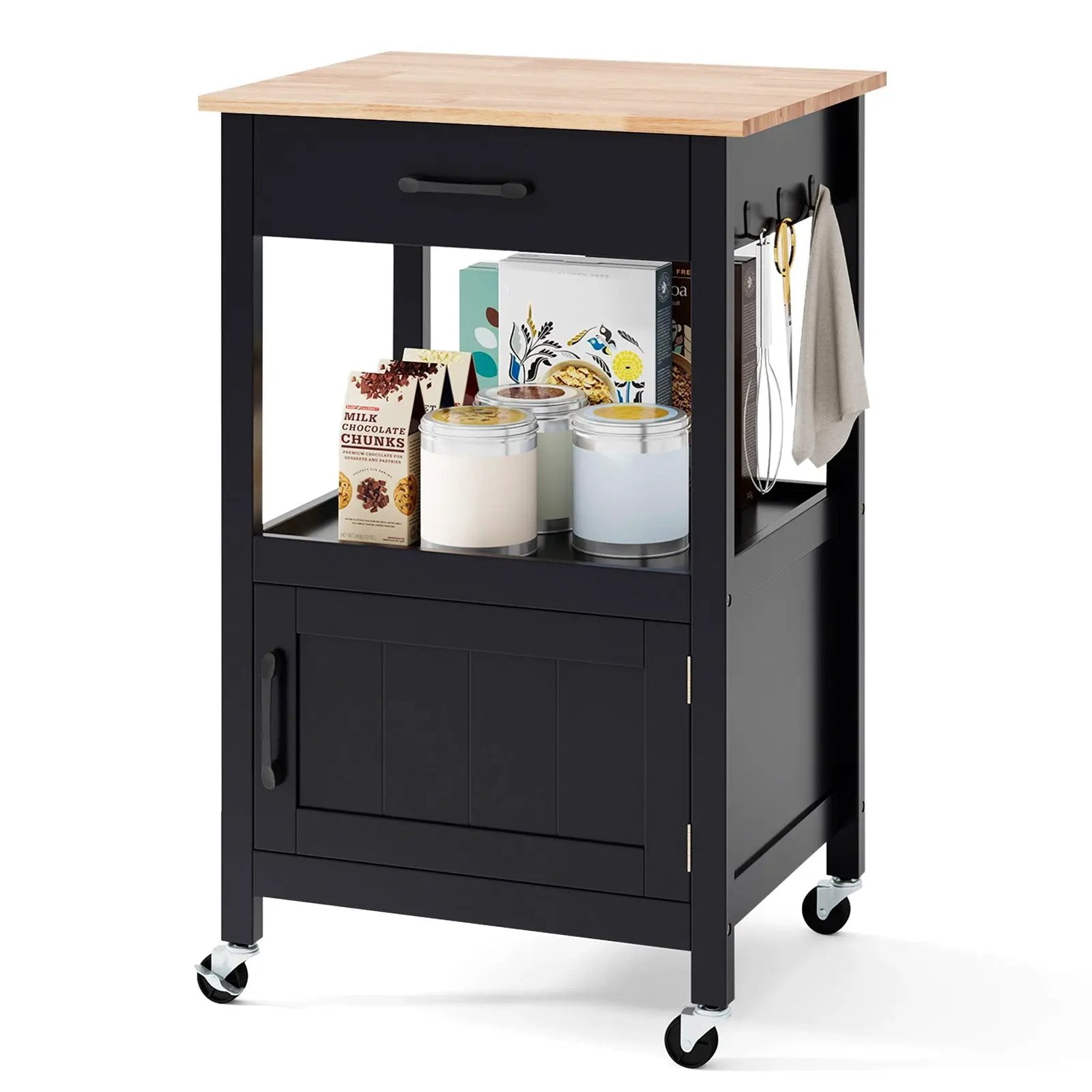 Rolling Kitchen Island Cart with Drawer and Side Hooks by DirectDeals