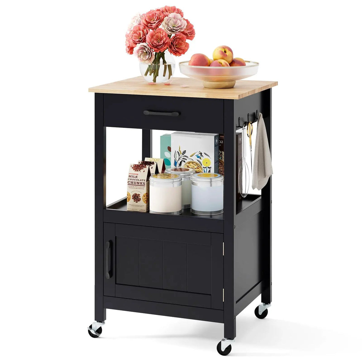 Rolling Kitchen Island Cart with Drawer and Side Hooks, photo 14 of 16