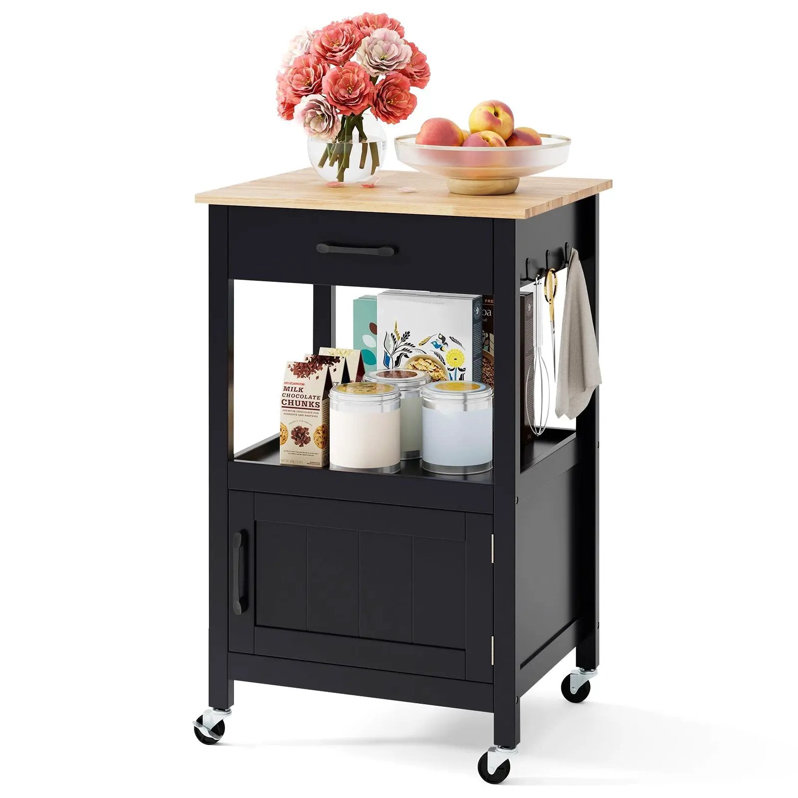 Rolling Kitchen Island Cart with Drawer and Side Hooks by DirectDeals