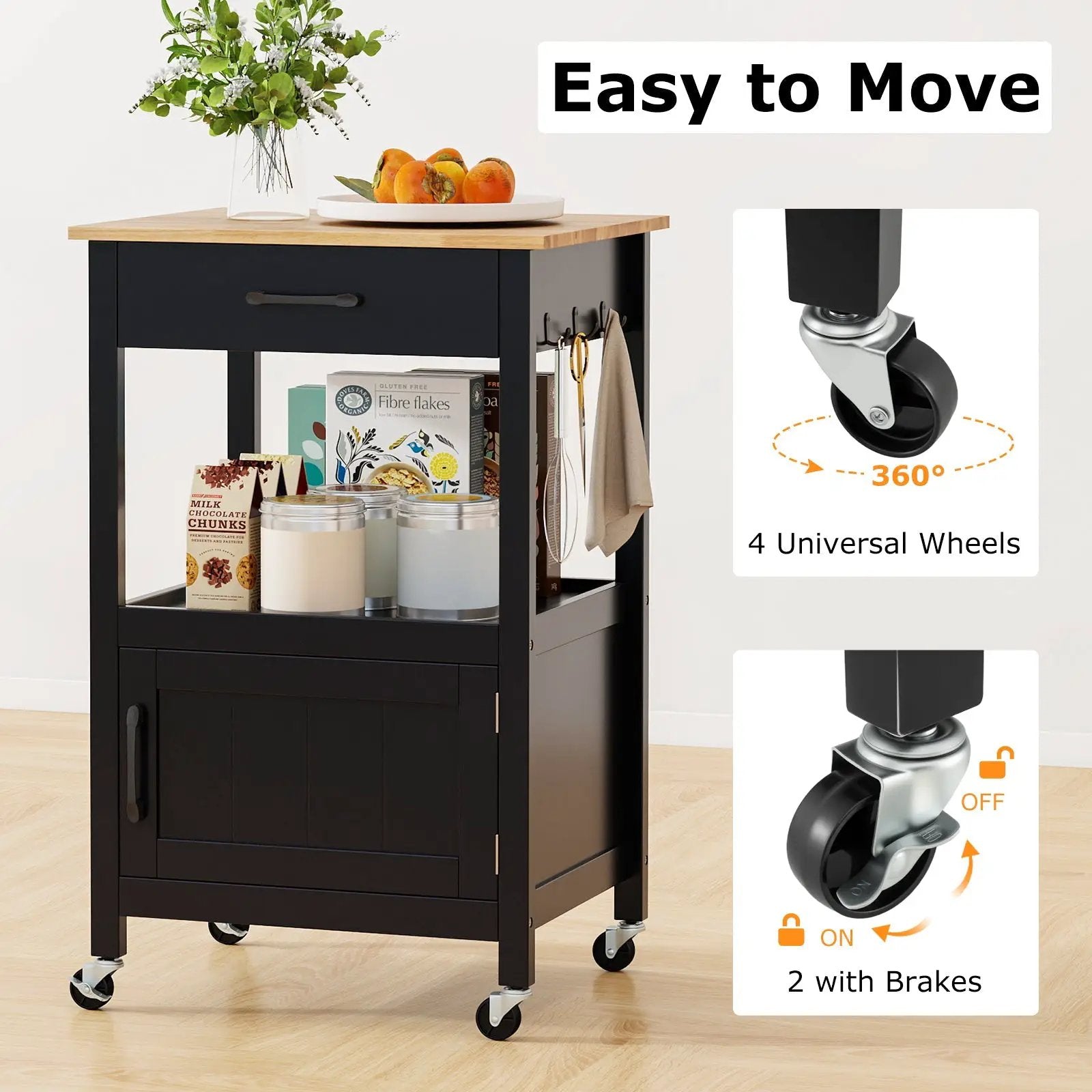 Rolling Kitchen Island Cart with Drawer and Side Hooks by DirectDeals