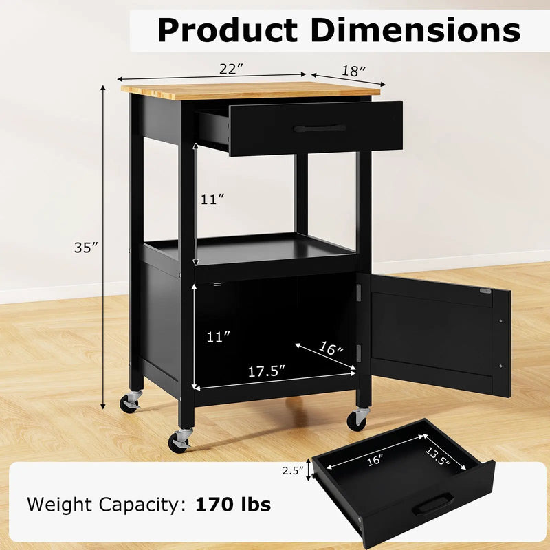 Rolling Kitchen Island Cart with Drawer and Side Hooks by DirectDeals