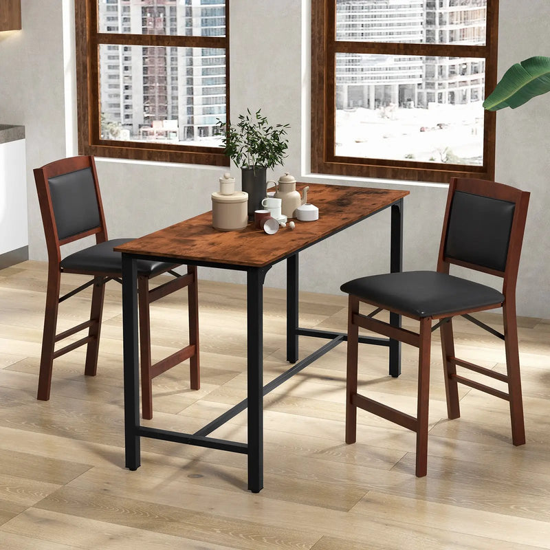 Set of 2 Folding Kitchen Island Stool with Rubber Wood Legs-Brown by DirectDeals